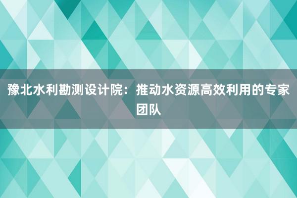 豫北水利勘测设计院：推动水资源高效利用的专家团队